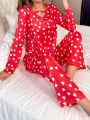 Heart Print Long Sleeve & Pants Pajama Set