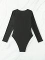 SHEIN Swim BAE Deep V-Neck Long Sleeve One-Piece Swimsuit