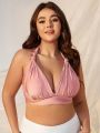 SHEIN Swim Mod Plus Size Tie Detail Backless Bikini Top