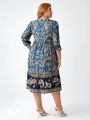 Polina Brazil Plus Size Notched Neckline Full Print Dress