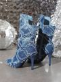 Styleloop Plaid Lined Denim Mid-heel Mid-calf Boots, A Fashionable And Trendy Option