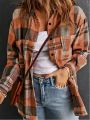 Plus Size Checked Long Sleeve Button-down Shirt With Pocket