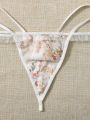 Floral Embroidered Frilled Fake Button Tube Underwire Lingerie Set