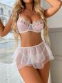 3pack Floral Embroidery Mesh Underwire Lingerie Set
