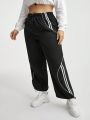 SHEIN Essnce Plus Size Color Block Striped Drawstring Waist Pants