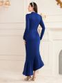 SHEIN Modely Women's Blue Rhinestone Decorated Mermaid Tail Design Fashion Bodycon Dress