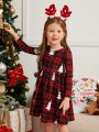 SHEIN Young Girl 1pc Christmas Tree & Plaid Print Dress