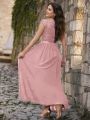 MIUSOL Ribbon Detail Contrast Lace Bodice Chiffon Formal Maxi Dress