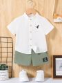 SHEIN Baby Boy Casual And Comfortable Eagle Printed Short Sleeve Shirt And Shorts Set