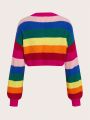 SHEIN Qutie Contrast Color Striped Short Sweater