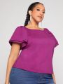 SHEIN CURVE+ Plus Size Women's Solid Color Ruffled Short Sleeve T-Shirt