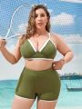 SHEIN Swim Basics Plus Size Colorblock Swimsuit With Trimming