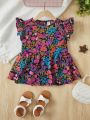 SHEIN Kids SUNSHNE Girls Floral Print Ruffle Trim Peplum Blouse