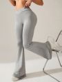 SHEIN Daily&Casual Women's Overlapping Waist Flared Sports Pants