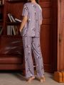 Maternity Floral Printed Short Sleeve Top And Long Pants Pajama Set