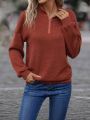 Solid Half Zip Drop Shoulder Sweatshirt