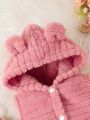 Baby Girl 3D Ears Design Hooded Flannel Vest Jacket