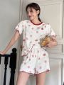 DAZY Women's Cute & Sweet Strawberry Patterned Home Wear Set