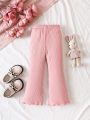 SHEIN Kids QTFun Little Girls' Knitted Solid Color Rabbit Ear Pom-pom Harem Pants