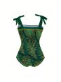 SHEIN Swim Vcay Plus Size Tropical Print One-Piece Swimsuit 2pcs Set