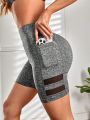 Yoga Basic Mesh Insert Wideband Waist Sports Shorts With Phone Pocket