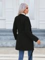 SHEIN Privé Slant Pocket Belted Suedette Coat