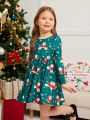 SHEIN Kids EVRYDAY Young Girl 1pc Christmas Print A-line Dress