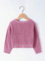 Young Girl Drop Shoulder Ribbed Knit Sweater