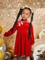 SHEIN Kids Cooltwn Little Girls' Fashionable Elegant Mandarin Collar Long Sleeve Qipao Style Dress