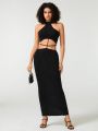 Woman in the Clouds Women'S Hollowed-Out Backless Slit Halter Maxi Dress