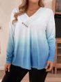 Plus Size Women's Ombre Long Sleeve T-shirt