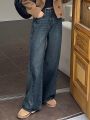 FRIFUL Solid Color Wide Leg Women's Denim Pants