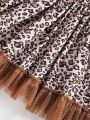 Little Girls' Leopard Print Patchwork Mesh Dress