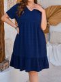 EMERY ROSE Plus Size Solid Color Ruffle Hem Dress