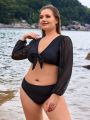 SHEIN Swim Basics Plus Size Solid Color Two Piece Swimsuit Set