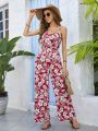 SHEIN VCAY Vacation Floral Print Suspender Jumpsuit For Women