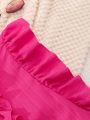 Teen Girls' Solid Color Ruffle Trim Decor Button-Down Shirt
