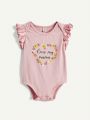Cozy Cub 2pcs Baby Girls' Short Sleeve Bodysuit With Ruffled Collar And Letter Print, Summer