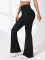 Daily&Casual High Elasticity Drawstring Waist Back Pocket Flare Sport Pants