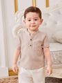 SHEIN Baby Boy Solid Color Half-Buttoned Casual Shirt With Stand Collar