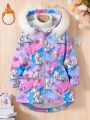 SHEIN Kids Nujoom Big Girls' Heart & Unicorn Pattern Printed Collar Hoodie Jacket With Double Pockets And Fleece Lining