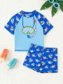 Baby Boy Cartoon Pattern Long Sleeve Split Swimsuit