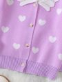 Little Girls' Heart Pattern Contrast Color Lapel Cardigan Jacket