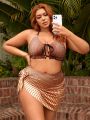 SHEIN Swim SXY Plus Size Wave Striped Front Tie Bikini Set And Swim Skirt