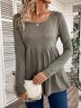 SHEIN LUNE Ladies' Square Neck Long Sleeve T-Shirt