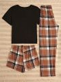 3pcs/Set Bear Plaid Printed Homewear Set