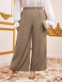 SHEIN Modely Plus Size Women'S Wide-Leg Pants With Rhinestone Decoration