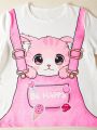 SHEIN Kids EVRYDAY Tween Girls Cat Carrier Printed Round Neck T-Shirt