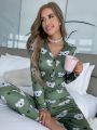 Koala Printed Long Sleeve Jumpsuit