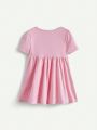 Cozy Cub Infant Girls' Solid Color Round Neck Short Sleeve Ruffle Hem Waist Cinched Dress